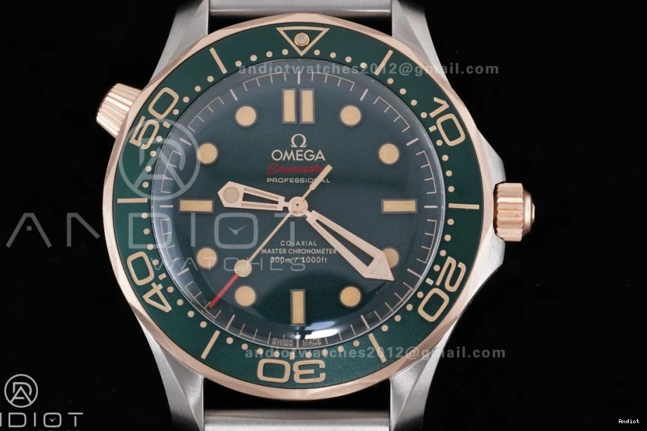 Seamaster on 1:1 VSF Best Mesh Rose Diver Green 300M Edition Dial A8806 Bracelet Gold 1224